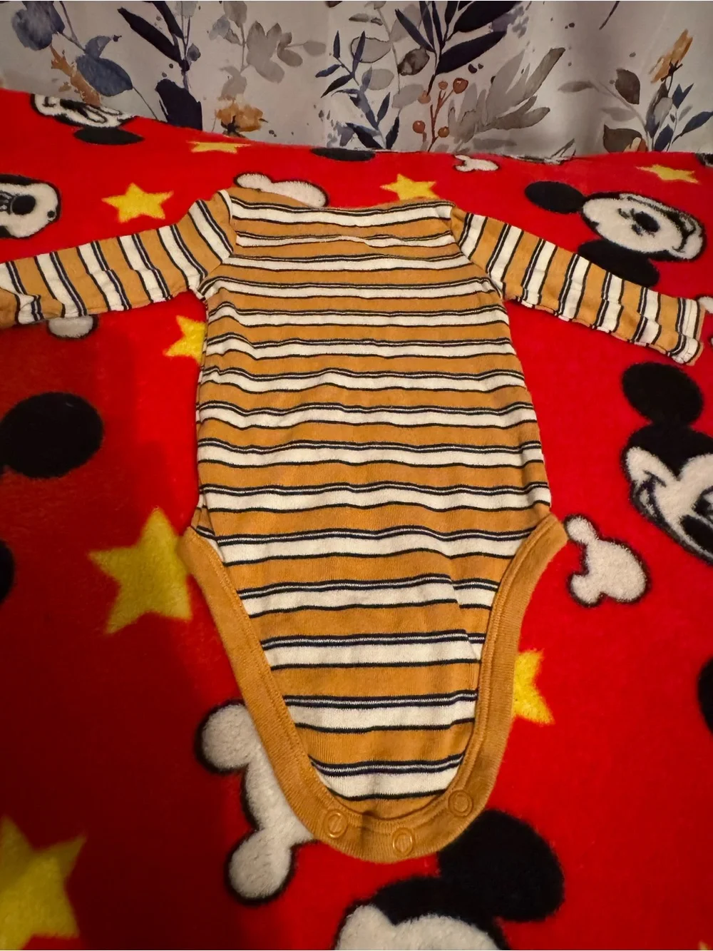 Striped Long-Sleeve Baby One-Piece in Mustard Size 3 Months C5